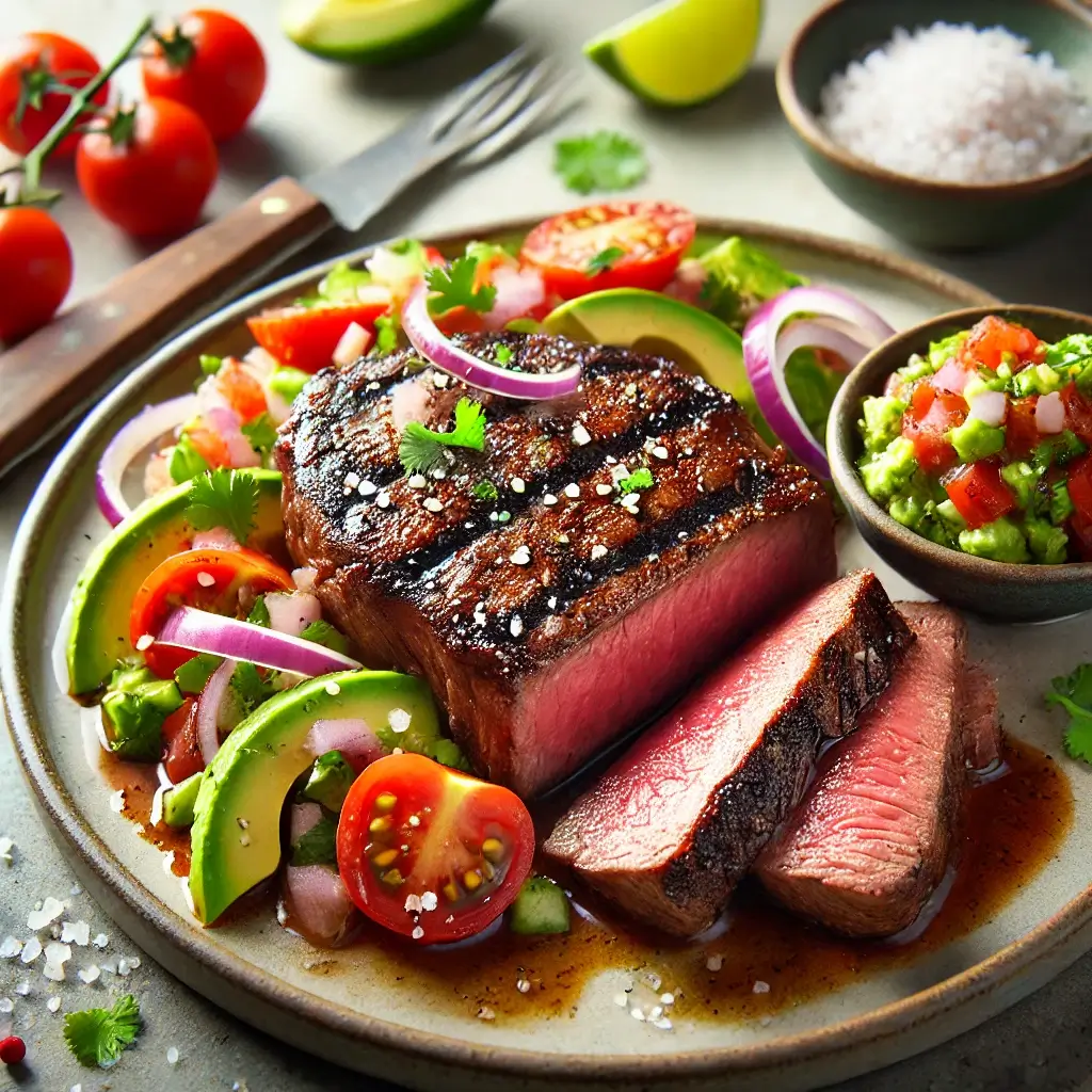 Gegrilltes Steak mit Avocado-Tomaten-Salsa