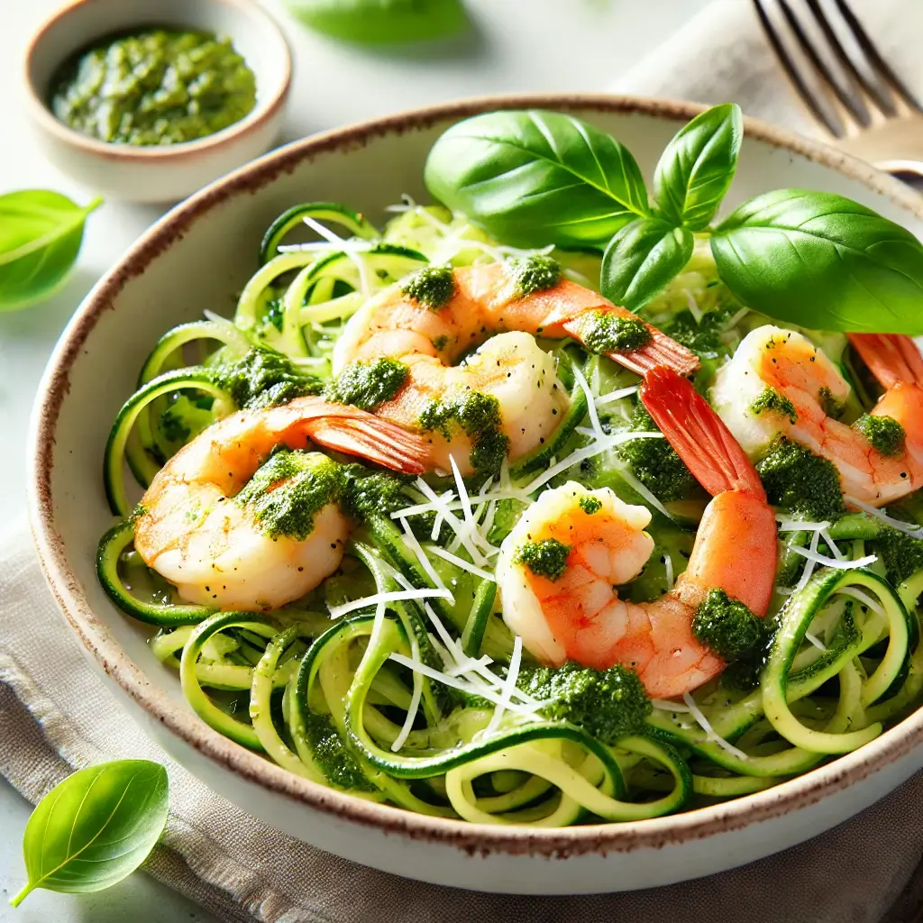 Zoodles mit Pesto und Garnelen