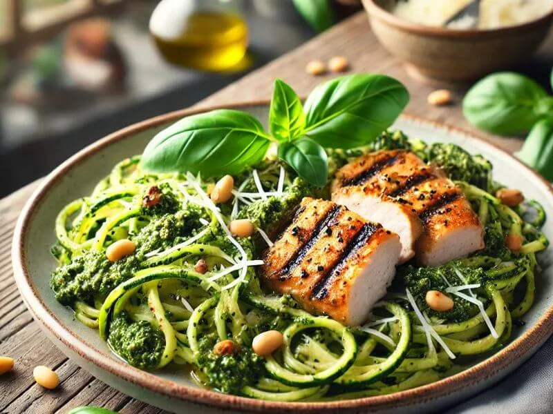 Zoodles mit Pesto und Hähnchen